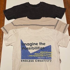 Grayson Mini Toddler 5T Graphic Tee Set of 3 Dark Gray, Beige Strip, Off White